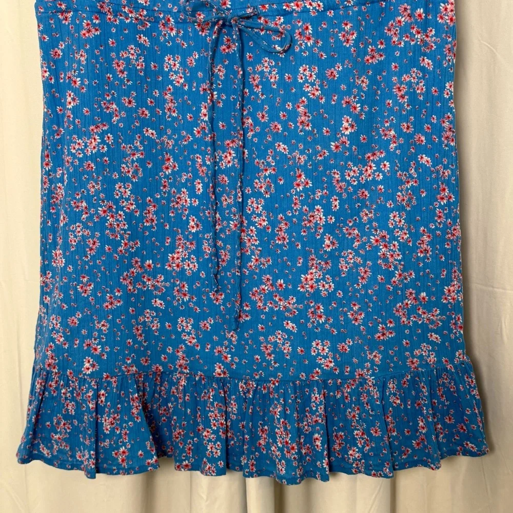 Draper James Lucinda Floral Dress Blue Pink Cotton Ruffle Hem V Neck Women’s L - Picture 7 of 13